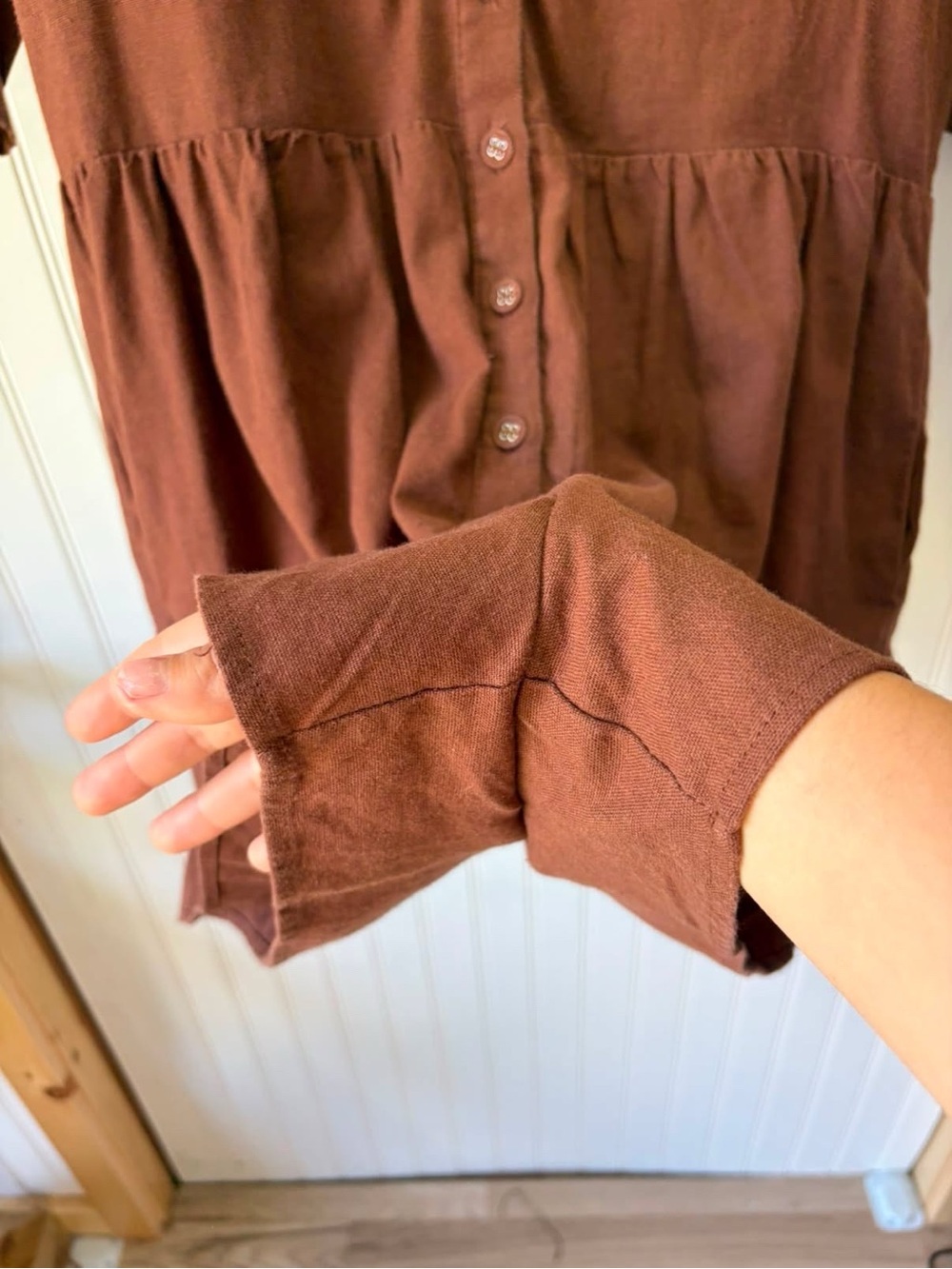 Vestique dark Brown loose fit oversized Button-Front Henley Short Sleeve romper - Picture 5 of 5